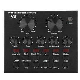 V8 Live Broadcast Sound Card, 6 Modes 18 Sound Effects Portable External Digital Audio Mixer Voice Changer Support Smartphone/Computer Fit for Recording/Live Broadcast