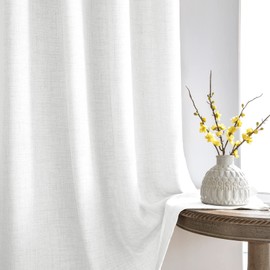 Melodieux White Linenlook Curtains Eyelet for Bedroom Living Room, 46 x 54 Drop