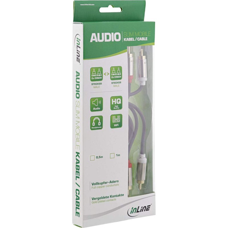 InLine® Slim Audio Cable 2x RCA ST/ST Stereo 0.5 m
