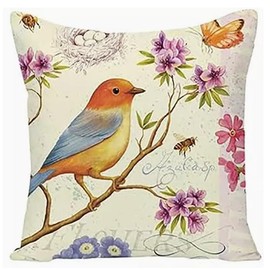 BAOKU Birds flowers Pattern Cushions Cover Cushions Pillow Covers Set of 4 Home Decorative for Sofa Linen Square Outside Office 18x18 Inch 45x45cm