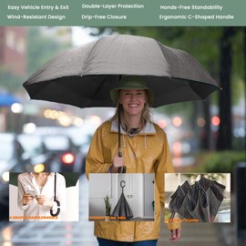 MRTLLOA 40/49/56 Inch Oversize Windproof Inverted Reverse Upside Down Umbrella, Golf Size Rain Umbrella, Double Layer, C-Shaped Handle for Men, Women and Kids(Black, 49 Inch)