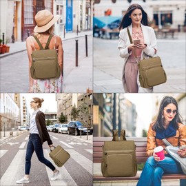 Kono Women Backpack Anti Theft Rucksack Nylon Schoolbag Ladies Travel Work Bag Casual Daypack Vintage Shoulder Backpack (Khaki)