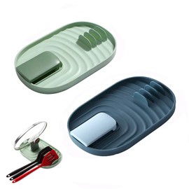 XPOOP 2 Pieces Pan Lid and Spoon Holder, Kitchen Utensil Shelf, Pot lid Shelf, Spoon Tray Shelf, Pot lid Holder and Cutlery Tray to Avoid Dripping Stains (Blue and Green)