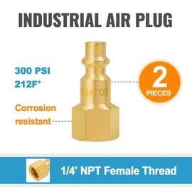 SUNGATOR 1/4 Inch Female Air Plugs, 2-Pack Brass NPT Industrial Air Hose Fittings with 1/4'' Flow Hole, Quick Connect Gas Line Fittings, M Style 1/4'' Female NPT Plugs Kit
