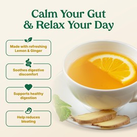 Poop Like A Champion Tummy Soother Lemon Ginger Tea, 30 Bags, Digestive Herbal Tea for Soothing Relief, Ginger Lemon Tea Bags, Organic Ingredients