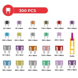 GADLANE Car Fuses Assorted Kit - 300pcs Mini & Medium Blade Fuses Replacements Including - 2A, 3A, 5A, 7.5A, 10A, 15A, 20A, 25A,30A, 35A, 40A - Includes Car Fuse Puller And Car Storage Box