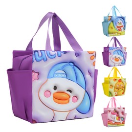 LHLZNB Lunch Bag Insulated Lunch Bag for Women Lunch Cool Bag with Front Pocket Portable Thermal Leak-Proof Lunch Bags for Women Girls Children School,Picnic Organizer for Work (Purple Duck)