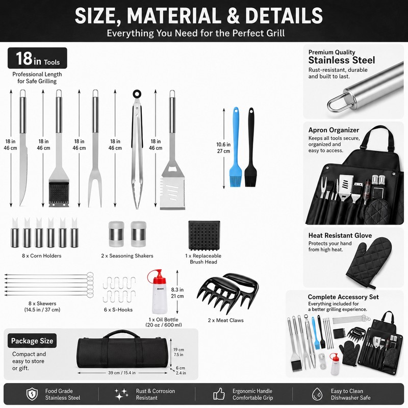 BBQ Grill Accessories Set for Outdoor Cooking – Stainless Steel