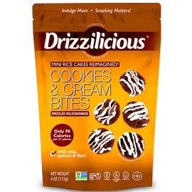 Drizzilicious Mini Rice Cakes Cookies & Cream - Rice Crisps, Healthy Snack for Adults and Kids, Flavored Rice Cakes, Vegan, Gluten Free, Only 90 Calories Per Serving - 4 oz (Pack of 6)