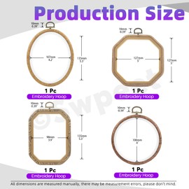 Swpeet 4Pcs 4 Sizes Circle Oval Rectangular Octagonal Embroidery Hoops Kit, Imitated Wood Plastic Display Frame, Cross Stitch Hoop Ring for Art Craft Sewing and Hanging Ornaments Home Decor