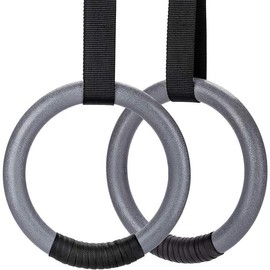 PACETH Gymnastic Rings 1100lbs Capacity with 14.76ft Adjustable Buckle Straps Pull Up Exercise Rings Non-Slip Rings for Home Gym Full Body Workout - Color: Grey