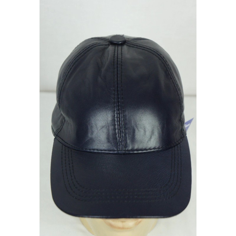 Bahar NAVY 100% GENUINE LAMBSKIN LEATHER Baseball Cap Hat Biker