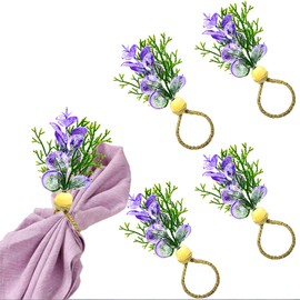 Eucalyptus Leaf Napkin Rings Spring Napkin Holder Farmhouse Green Leaf Purple Napkin Rings, Eucalyptus Leaves Napkin Buckle Table Decoration for Easter Spring Wedding Dining Party 4 Pcs