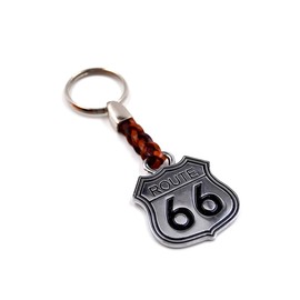Claro Schmuck Route 66 Inch Key Ring Metal Thickness 2 mm Faux Leather Strap Total Length Approx. 98 mm, Route 66