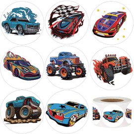 Hohamn 600Pcs Monster Truck and Race Car Stickers for Kids 1.5 Inch Car Stickers for Kids Boys Race Car Party Favors Birthday Decoration Supplies Reward Stickers