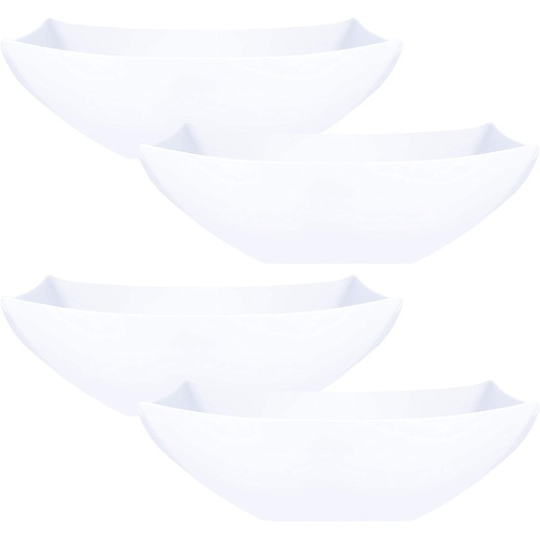 Plasticpro Disposable 64 ounce Square Serving Bowls, Party Snack or Salad Bowl, Large Plastic Elegant White Pack of 4