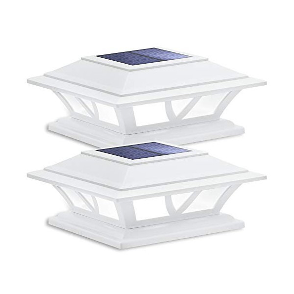 SIEDiNLAR Solar Post Lights Outdoor 2 Modes LED Fence Deck Cap Light for 4x4 5x5 6x6 Posts Garden Patio Decoration Warm White/Cool White Lighting White (2 Pack)