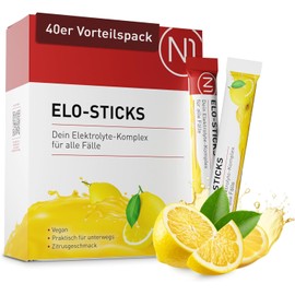 N1 Elo-Sticks Electrolyte Powder 40 Sticks (MHD 08/25) - Electrolyte Powder with Citrus Flavour - Electrolyte Sticks for Quick Hydration & Mineral Balance with Salts, Sugar, Minerals