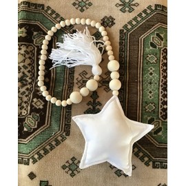 Handmade Children's My First Tasbeeh Rosary Wooden Beads with Plush Moon Star Heart (White)