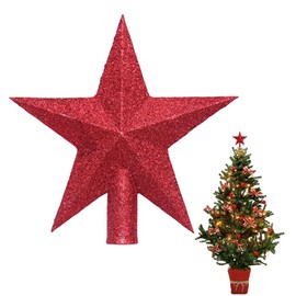 Christmas Tree Hat with Glittering Stars - Christmas Tree Hat with Stars - Any Tree Hat for Christmas Tree Hats (Red)