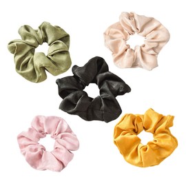 Ipetboom 5pcs Solid Stretch Hair Ties Seamless Hair Rope for Women Girls Ponytail Holders Yellow Green Khaki for Everyday Use