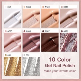 Shining She Smalto Semipermanente,10 Colori Autunno Champagne Nudo Smalto Semipermanente Unghie,Smalto Unghie Soak Off UV/LED Gel per Unghie per Nail Art Femminile Di Famiglia,8ML