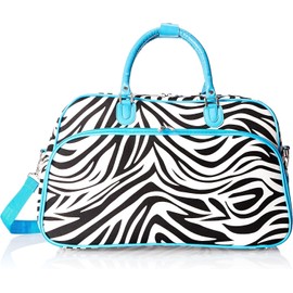 World Traveler 21-Inch Carry-On Shoulder Tote Duffel Bag, Blue Trim Zebra, One Size