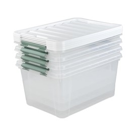 Vcansay 20 Quart Plastic Clear Storage Latch Box, Lidded Storage Bins, 4 Packs