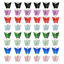 YUNXI 48 Pieces Butterfly Charms Acrylic Butterfly Pendant Colorful Butterfly Shape Charms for Earrings Bracelets Necklace DIY Jewelry Pendant Making (Gold)