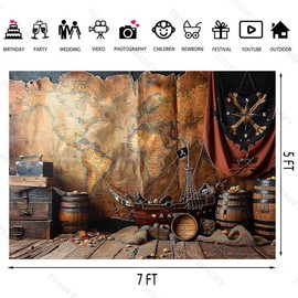 TOAOFY 7x5FT Nautical Theme Backdrop Vintage Pirate Treasure Map Backdrop Sea Adventure Photography Background for Kids Boys Party Decoration Photo Booth Banner Props TAYBDJ1792