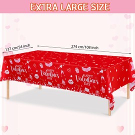Tatuo 3 Pack Valentine's Day Tablecloth Happy Valentine's Day Party Decoration Plastic Rectangular Love Heart Table Cover Valentine's Day Wedding Anniversary Birthday Decor 54 x 108 Inch (Red)