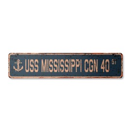 USS Mississippi CGN 40 Vintage Plastic Street Sign us Navy Ship Veteran Sailor Gift | Indoor/Outdoor | 18" Wide