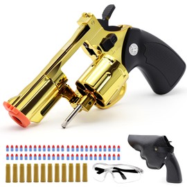 Trokiomi Gold Soft Bullet Toy Revolver for Boys - Realistic Shooting Game Toy Gun Pistol with 50 Foam Bullets & 12 Shells - Ideal Christmas for Boys