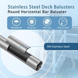 Patavin 8 Foot x 5/8-inch Round Horizontal Bar Baluster for Stair Remodel- 304 Stainless Steel Hollow Staircase Metal Spindles for Indoor Staircase-Matte Black 5 Pack