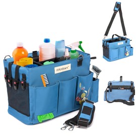 FifthStart Multiuse Cleaning Caddy with Waist, Shoulder Strap 9 Pockets, Mesh Base & Adjustable Compartments - Cleaning Caddy - Cleaning Supplies Organizer (Blue, Small)