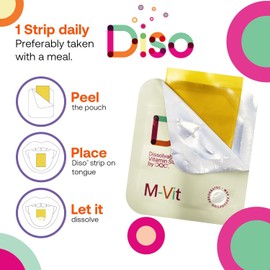 DISO - M-VIT - Multivitamin Dissolvable Oral Supplement Strips (melt in Your Mouth), Cranberry Flavor, Vegan, Sugar Free, High Absorption, Gluten Free, Individually Wrapped, 30 Count