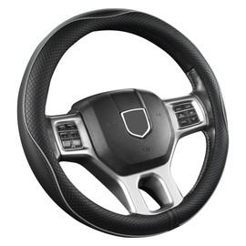 West Llama Customized Auto Car Steering Wheel Cover for Dodge RAM 1500 2500 3500, 15.5-16 inch (Black+Gray Line-Large Size)