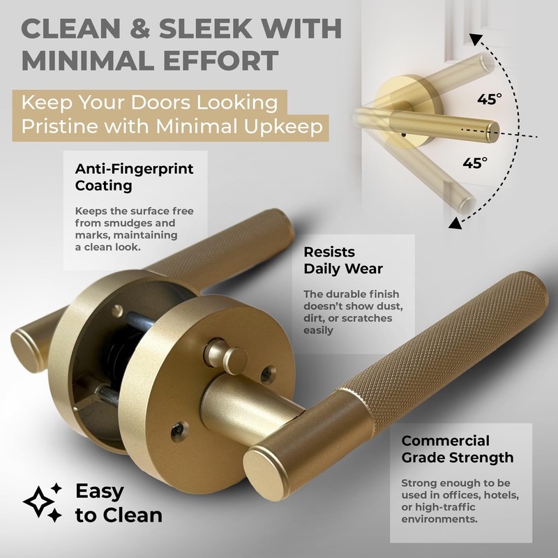 Litlheim Privacy Knurled Brass Door Handle - Durable, Stylish Interior
