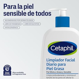 Cetaphil Gel Limpiador Facial Diario Para Piel Grasa y Mixta 236 ml  Limpia sin resecar, reduce brillo, exceso de grasa y poros, preserva barrera...  