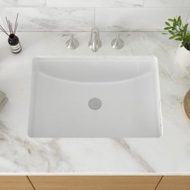 Undermount Bathroom Sink Rectangle - GhomeG 21x15 Inch White Rectangular Porcelain Ceramic Vessel Sink with Overflow, Under Counter Lavatory Vanity