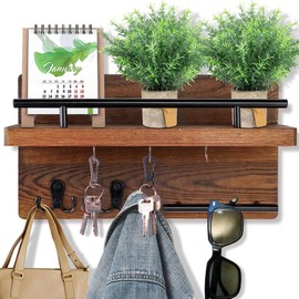 NOVAKA Estante Decorativo de Pared para Ilaves y Correo con Grandes Ganchos para Bolsos, Abrigos y Paraguas，Fácil de Instalar, para Decoración de Entrada, Hogar y Granja (shelf-1)