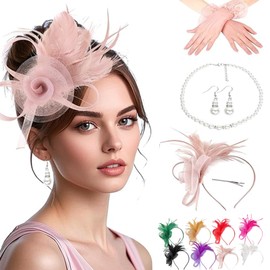 KYTRSTX Fascinators Hat Tea Party Headwear Ribbons Feathers on a Headband and a Clip for Girls and Women Pink Hat Tea party Derby Pink Fascinator for Women 2025