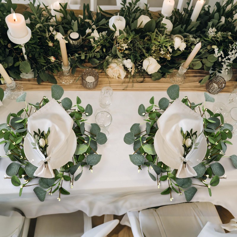 Gandeer Wedding Placemats Set of 6 Artificial Eucalyptus Leaves Place