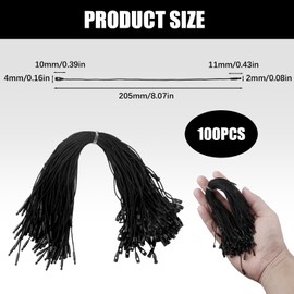 SMCEHEYA Polyester String for Hang Tags 100Pcs, Black String 8''/20cm,Tags String with Snap Lock for Attaching Labels and Security Tags Fastener, Hook Ties for Products Clothes Brand Tag Price Gift