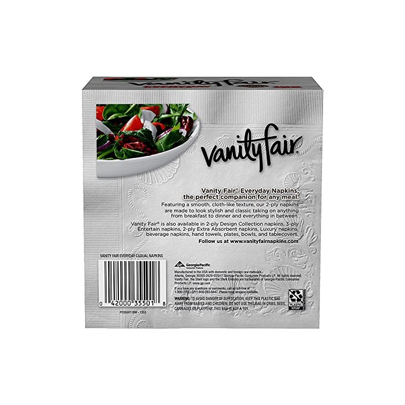 Vanity Fair Everyday Paper Napkins, 100 2-Ply Disposable Napkins (Pack