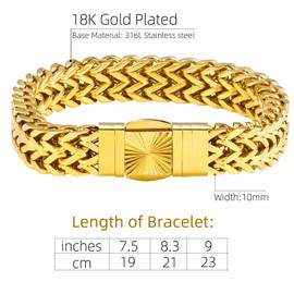 SytsLNKXXX Cuban Link Chain Bracelet for Men- 316L Stainless Steel 9/10MM Width Fashion Pattern Snap Button Hip Hop Jewelry,Two Style Cuban Bracelets 18K Gold Plated/Stainless Steel with flannel bag