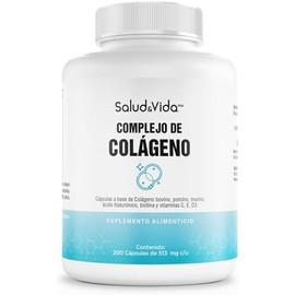 Triple colágeno (Marino, Porcino y Bovino) De Tipo 1, 2 Y 3  Ácido Hialurónico y Biotina  Con vitamina C, D3 Y E  200 Cápsulas  SV  Sin Gluten y Sin