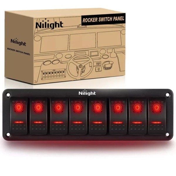 Nilight 8 Gang Rocker 90138H Switch Panel 5Pin On Off