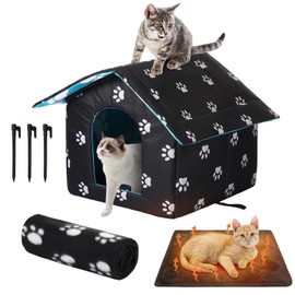 Ylinge Outdoor Waterproof Cat House Stray Pet Outdoor Houses for Feral Shelter for Cats Dog Collapsible Pet Shelter with Self Warming Pad Blanket, 3 Pcs Tent Stakes(S Size)