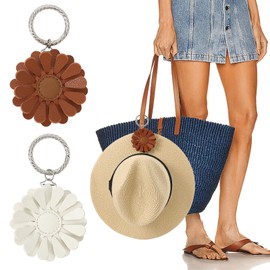 URIZZD 2 Pack Leather Hat Clip for Travel On Bag, Travel Hat Holer for Handbag Backpacks Luggage, Outdoor Travel Accessories Hat Bag Clip (White+Brown)